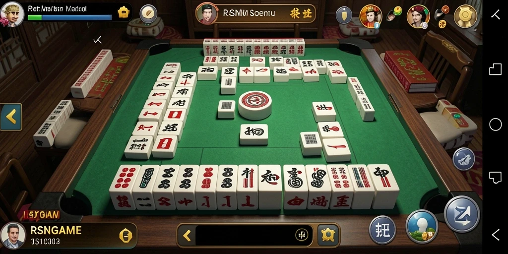 Tangkapan layar gameplay RSNGAME menampilkan suasana kompetisi Mahjong yang seru.
