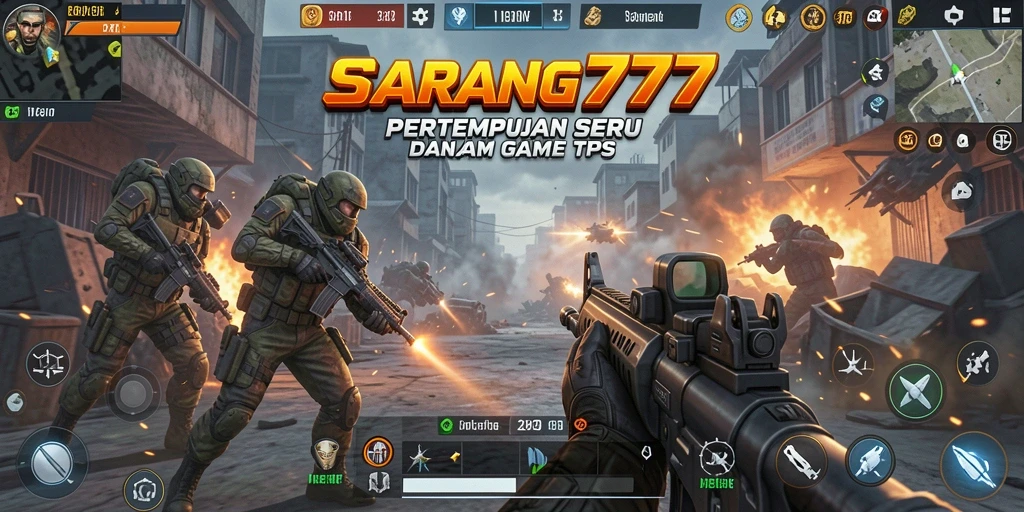 Screenshot utama SARANG777 menampilkan aksi pertempuran yang intens.