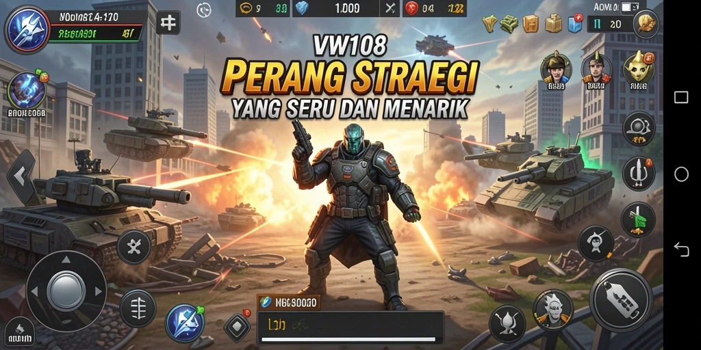 Tangkapan layar VW108 menampilkan pertempuran strategi yang intens.
